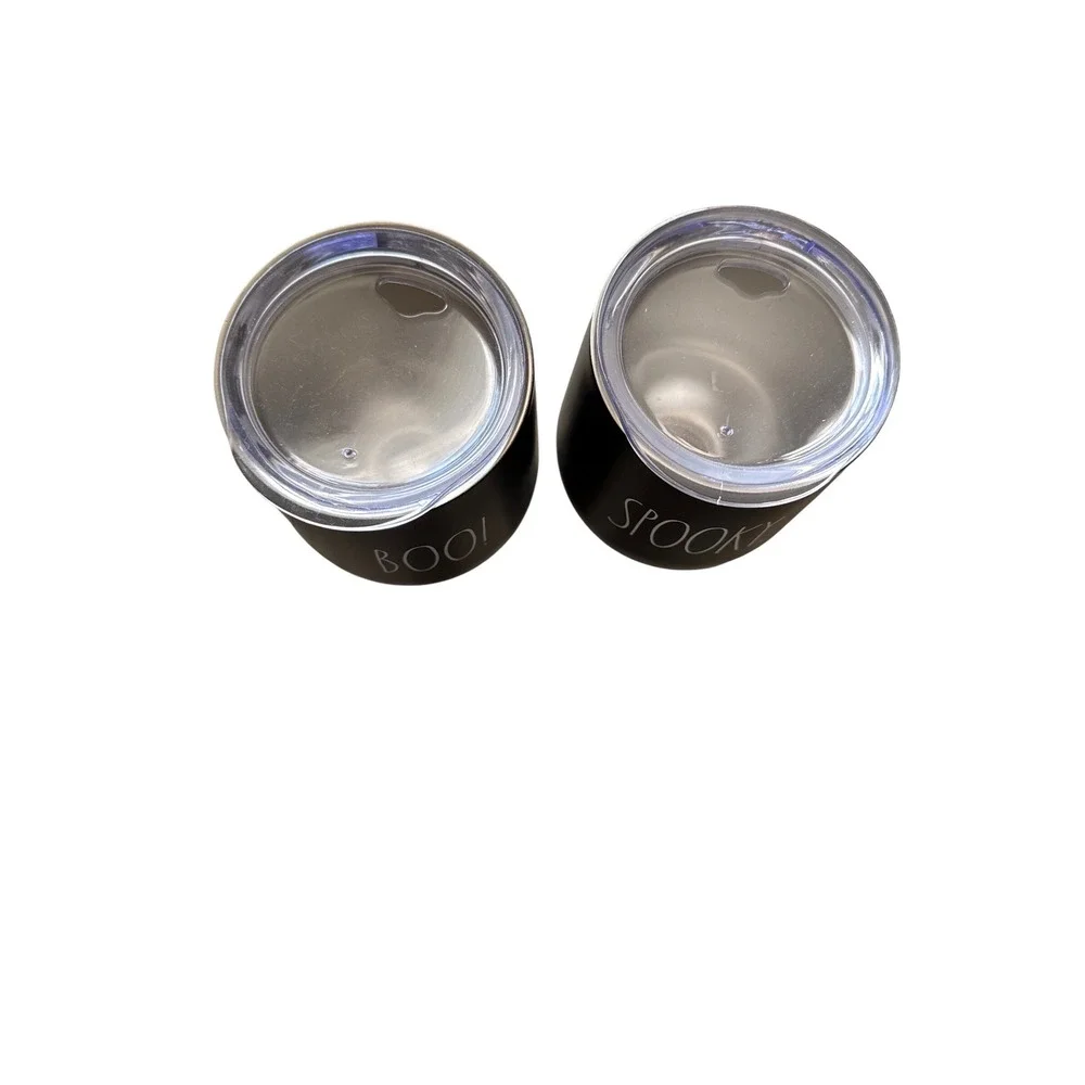 Rae Dunn Halloween Boo Spooky‎ Matte Black Insulated Wine Tumbler Set of 2 Lids